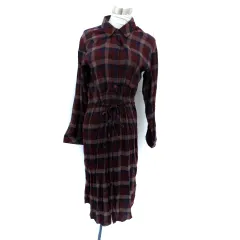 シューラルー SHOO・LA・RUE シャツワンピース ロング丈 長袖 チェック柄 M マルチカラー ボルドー 紺 ネイビー /SM14