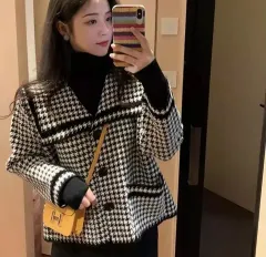 高級迷彩ハウンドトゥースニットジャケット