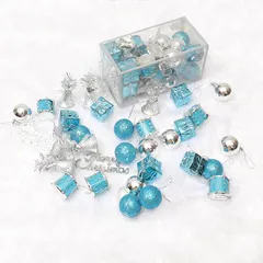【迅速発送】クリスマスツリー飾り クリスマスバブルペンダント 祝日パーティー用品 クリスマス飾り 水色クリスマスボールペンダントdiy クリスマスツリーの手作りの飾り6種類32個入 (水色 32件套) 0