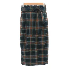 ローリーズファーム LOWRYS FARM タイトスカート ロング丈 マキシ丈 ウエストベルト付き スリット チェック柄 M マルチカラー 緑 グリーン /YK15