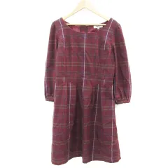 ナチュラルビューティーベーシック NATURAL BEAUTY BASIC ワンピース ひざ丈 七分袖 チェック柄 M ボルドー /YM21