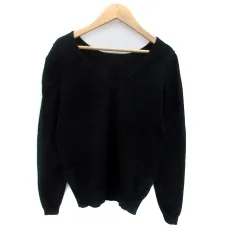 ナチュラルビューティーベーシック NATURAL BEAUTY BASIC ニット カットソー Vネック 長袖 無地 M 黒 ブラック /HO28