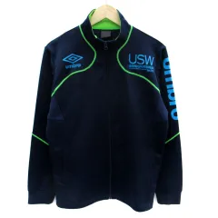 アンブロ UMBRO スポーツウェア ジャージ ジャケット ミドル丈 プリント L 紺 ネイビー 黄緑 ライトグリーン /SM7