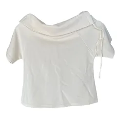 B061 supreme lala シュプリーム ララ カットソー プルオーバー ボートネック レースアップ リボン 無地 半袖 トップス ホワイト 白系 フリル レディース M