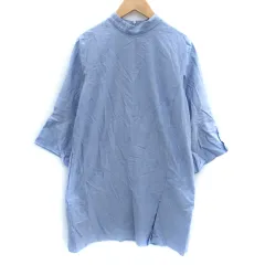 ザラ ベーシック ZARA BASIC ワンピース ひざ丈 七分袖 モックネック M 青 ブルー /SM3