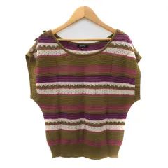 ドレスキップ DRESKIP ニット カットソー ノースリーブ マルチボーダー柄 38 M マルチカラー カーキ /YK14