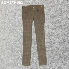 SOMETHING ブラウン系チェック スリムフィットパンツ Sサイズ