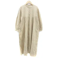 サマンサモスモス SM2 シャツワンピース ロング丈 長袖 バンドカラー 麻 リネン混 F ライトブラウン 薄茶 /YM5