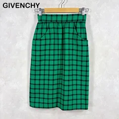 日本製 GIVENCHY ジバンシー チェック 総柄 ウール バックスリット スカート グリーンのサムネイル
