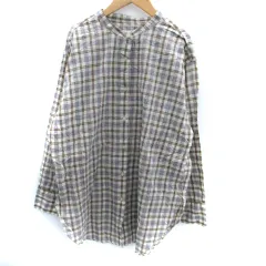ニコアンド Niko and.. シャツチュニック 長袖 バンドカラー チェック柄 M マルチカラー アイボリー 茶 ブラウン /SM21