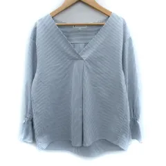 クミキョク 組曲 KUMIKYOKU カットソー 長袖 Vネック ストライプ柄 2 青 ブルー 白 ホワイト /SM20