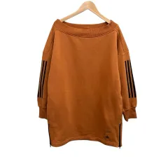 アディダス adidas ラウンドネック ボートネック スウェット プルオーバー オレンジブラウン ストライプ トップス