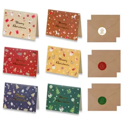 特価商品　展開できる クリスマス クリスマス メッセージカード グリーティングカード おしゃれ Yoayao お祝いカード 封筒付き クリスマスカード ステッカー付き 6枚 【6枚セット】