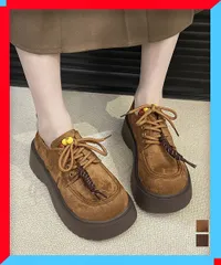 新品 レディース 厚底ローファー レースアップ 編み上げ 太ヒール 疲れにくい 韓国風 シューズ【送料無料】