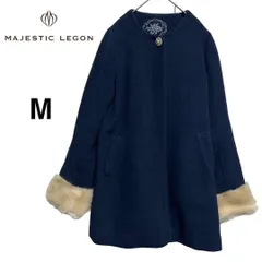 M【 マジェスティックレゴン （ MAJESTIC LEGON） 】　ノーカラーコート　ネイビー　ファー付き　可愛い　a214