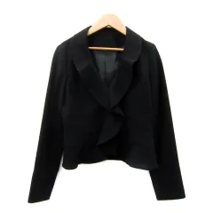コムサイズム COMME CA ISM テーラードジャケット ミドル丈 無地 フリル M 黒 ブラック /SY38