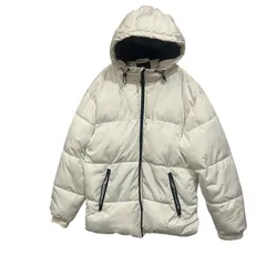 H&M 中綿ジャケット メンズSサイズ ホワイト フード付き 防風 撥水加工 軽量アウター