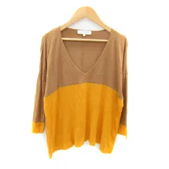 クミキョク 組曲 KUMIKYOKU ニット カットソー 七分袖 Vネック バイカラー 2 茶 ブラウン 黄 イエロー /SY28