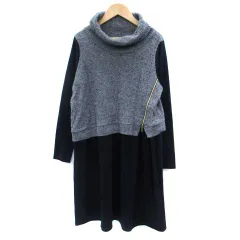 ミルクティー Milktea 授乳服 マタニティウェア ワンピース ひざ丈 長袖 タートルネック 切替 グレー 紺 ネイビー /SM27