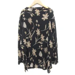 Fashion cow Village チュニック 長袖 花柄 プリーツ M ブラック 黒 /YM18