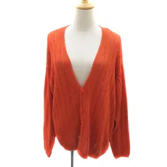 アズールバイマウジー AZUL by moussy カーディガン ミドル丈 Vネック 透かし編み F テラコッタ /YK21
