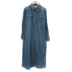 ローリーズファーム LOWRYS FARM ウェスタンシャツワンピース マキシ丈 ロング丈 長袖 シャンブレー L 水色 ライトブルー /YS24