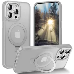 新品 iPhone 14 Pro 用 ケース magsafe対応 ワイヤレス充電 耐衝撃 米軍MIL規格 耐久性 マット感 半透明 滑り止め 指紋防止 カメラレンズ保護 スタンド機能【縦横両対応・角度調整】アイフォン 14Pro 用 ケース 6.1インチ (グ