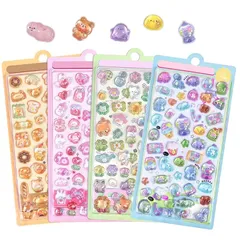 Chisafly ぷくぷくシール ぷくぷく ぷっくりシール 立体 かわいい 4枚セット ごほうび キラキラ 韓国 子供 大容量 スマホケース 手帳 diy 贈り物 (カラフルなB) 1