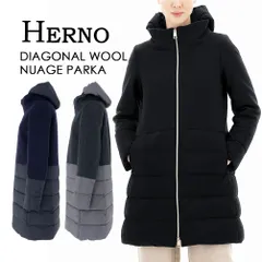 ヘルノ HERNO ダウンジャケット レディース セミロング ダウンコート フード付き ウール ナイロン 切り替え アウター Aライン 大きいサイズあり PI001760D