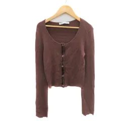 ザラ ZARA リブカーディガン ショート丈 ラウンドネック M ブラウン /YK4