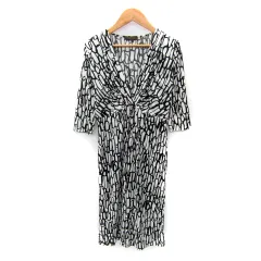 ボールジー BALLSEY トゥモローランド ワンピース ミモレ丈 七分袖 Vネック 総柄 38 M 白 ホワイト 黒 ブラック /SY34