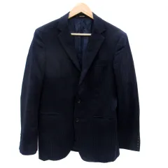 コムサメン COMME CA MEN テーラードジャケット ミドル丈 総裏地 シングルボタン ストライプ柄 48 M 紺 ネイビー /SM27