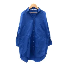 ニコアンド Niko and.. シャツワンピース ミニ丈 長袖 無地 オーバーサイズ 3 M 青 ブルー /SY3