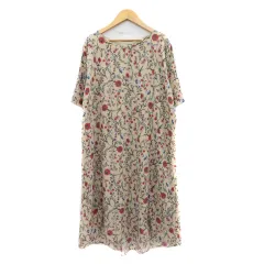 シューラルー SHOO・LA・RUE ワンピース ロング丈 五分袖 花柄 L マルチカラー ベージュ /YK24