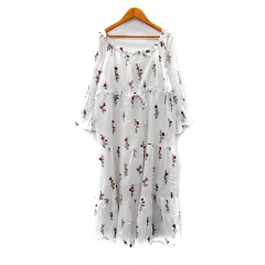 ジェラートピケ gelato pique ルームウエア ワンピース ロング丈 マキシ丈 長袖 オフショルダー 花柄 F 白 ホワイト /SY17