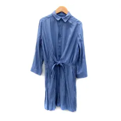 ロペピクニック ROPE Picnic シャツワンピース ひざ丈 長袖 無地 リボン 38 M 青 ブルー /SY42