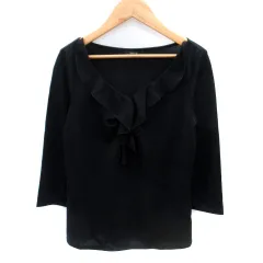 コムサイズム COMME CA ISM Tシャツ カットソー 七分袖 フリル M 黒 ブラック /SM23