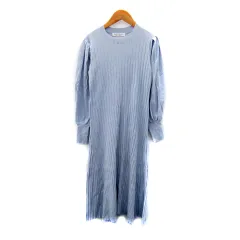オペークドットクリップ OPAQUE.CLIP リブニットワンピース ロング丈 長袖 クルーネック 無地 38 M ライトブルー 水色 /SY2
