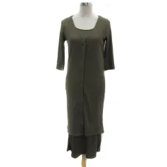 ナノユニバース nano universe リブカーディガン Vネック ワンピース ロング丈 ノースリーブ ラウンドネック 無地 2点セット F カーキ /YS27