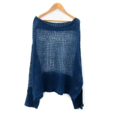 ティティベイト titivate ニット カットソー 長袖 ラウンドネック 透かし編み オーバーサイズ F 紺 ネイビー /SY20