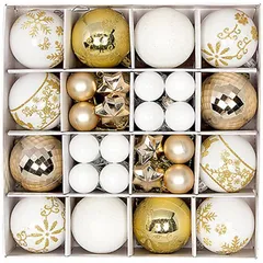 【迅速発送】[FUPUTWO] クリスマス ツリー オーナメント ボール 飾り 北欧 飾り付け 装飾 セット (ゴールド) 1