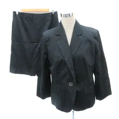インディヴィ INDIVI スーツ セットアップ 上下 テーラードジャケット ミドル丈 シングルボタン タイトスカート ミモレ丈 スリット ピンストライプ柄 44 XXL 大きいサイズ 紺 ネイビー /YK1