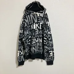 【総柄】NIKE ナイキ　ロゴ刺繍　プルオーバーパーカー　黒　M
