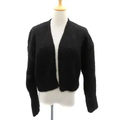 ザラ ZARA ニットカーディガン ミドル丈 前開き ウール混 M 黒 ブラック /YK38
