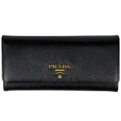 プラダ PRADA ロゴ 長財布 二つ折り パスケース 長財布 レザー ネロ(ブラック) 1MH132 レディース 【中古】