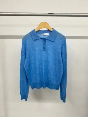 レディース ZARA アルパカ ウール ブレンド ボタン カラ ニット プルオーバー セーター ロングスリーブ