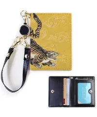 [MOSHI MOSHI] パスケース カードケース リール付き 二つ折り 定期入れ ICカード 虎 トラ 寅年 和柄 和風 和紙風 02：イエロー 鬼滅　我妻善逸