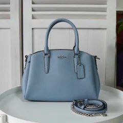 コーチ ミニ セージ キャリーオール レザー 2way ショルダーバッグ ハンドバッグ ブルー F28977