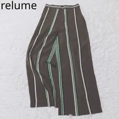 レリューム　ワイドパンツ　ストライプ柄　ウエストゴム　オンオフ　ゆったり　カジュアル　シンプル　綺麗め　ブラウン系　サイズ6  Sサイズ相当