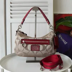 コーチ シグネチャー キャンバス 2way ハンドバッグ ショルダーバッグ ベージュ / レッド F20044